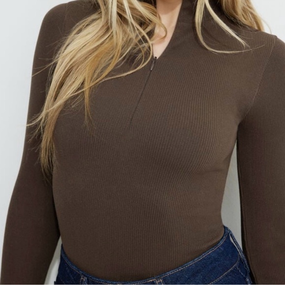 Dynamite Brown Ribbed Long Sleeve Top - Picture 1 of 1